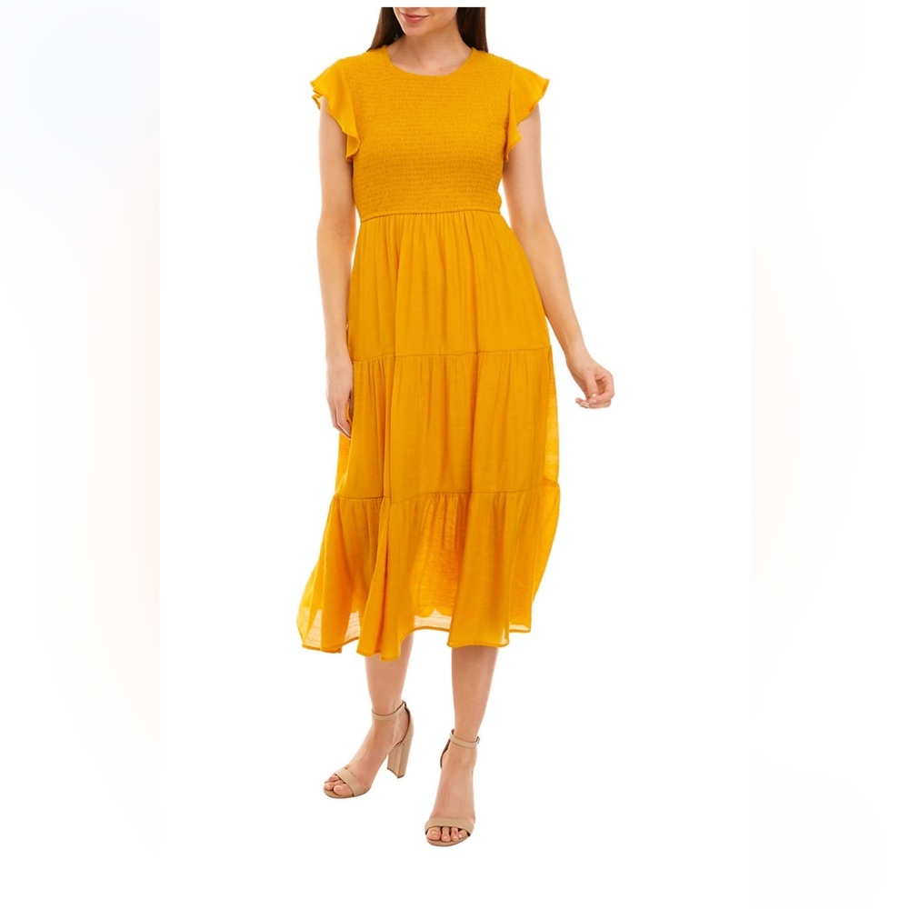 1 Emma & Michele Yellow Ribbed Midi Sundress Casual